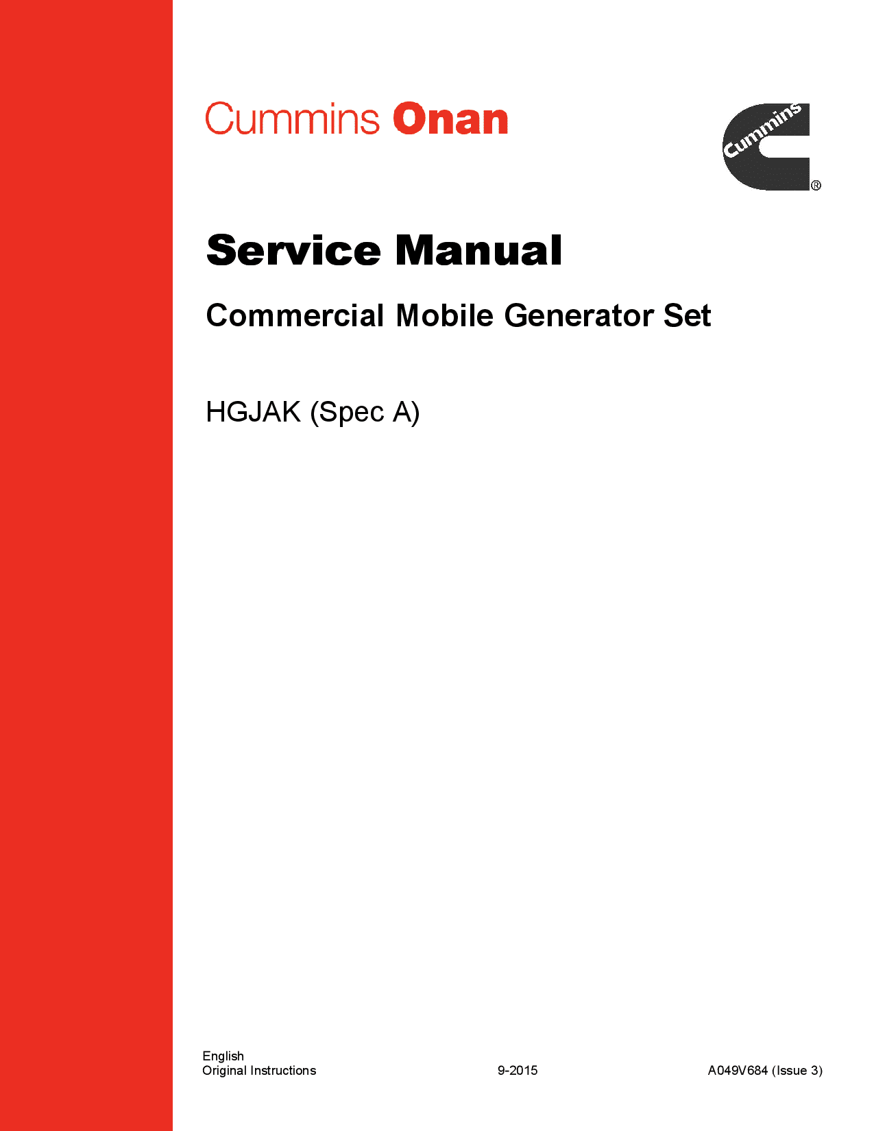 Cummins HGJAK, Commercial QG, 5.5 kW Service Manual PDF Download
