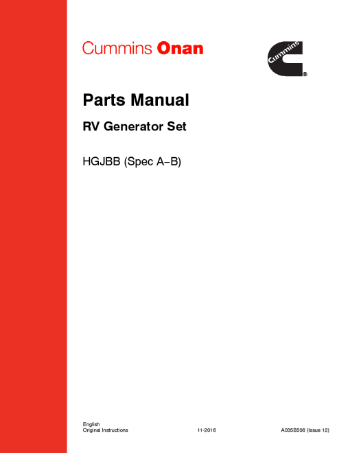 Cummins HGJBB, RV QG, 2.0-2.8 kW Parts Manual PDF Download
