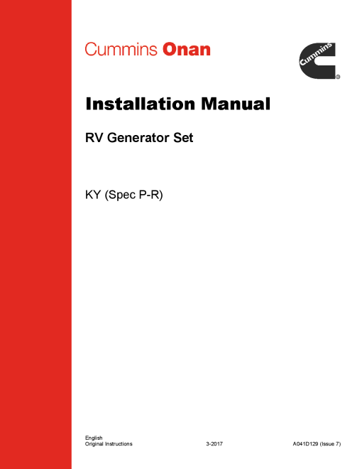 Cummins KY, RV QG, 3.3-4.0 kW Installation Manual PDF Download