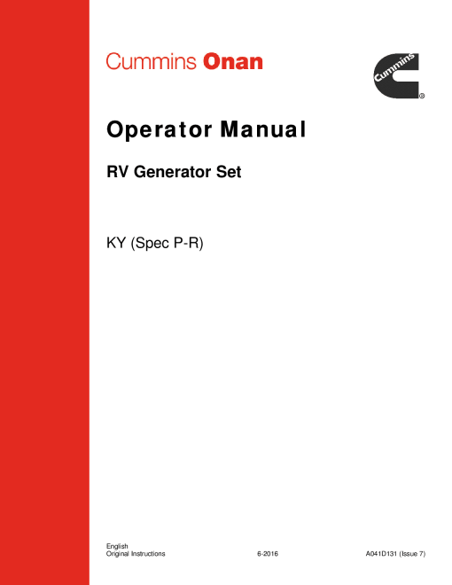 Cummins KY, RV QG, 3.3-4.0 kW Operator manual PDF Download