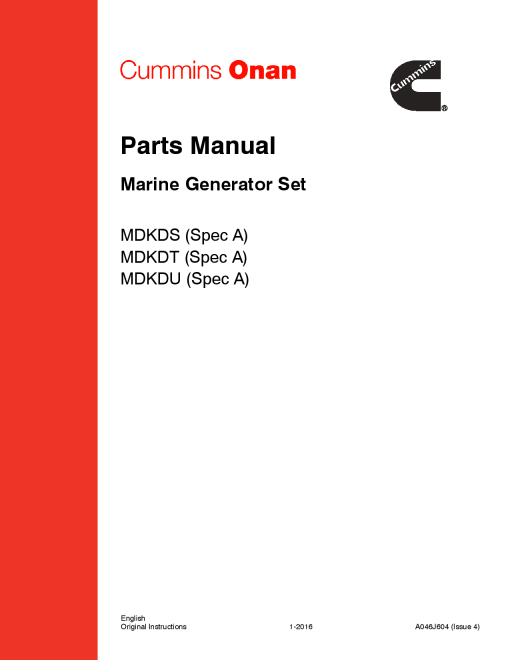 Cummins MDKDS-U, Marine, 22.5 and 29 kW Parts Manual PDF Download