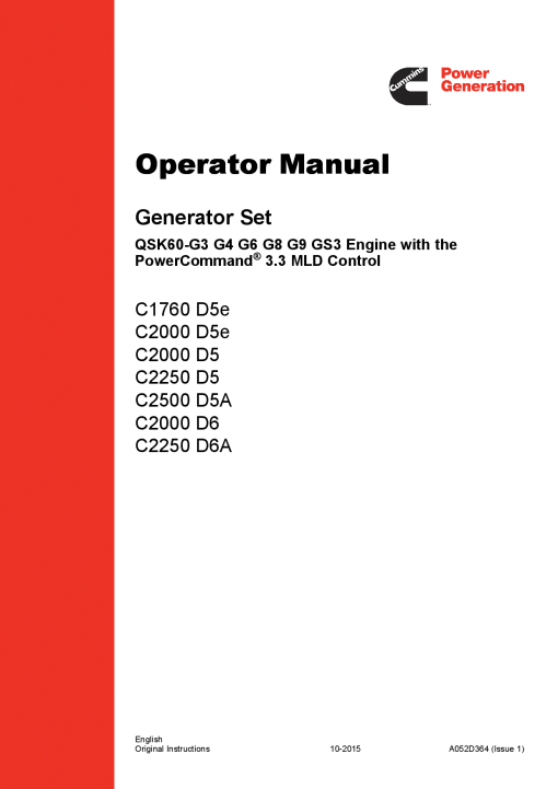 Cummins QSK60 G3 G4 G6 G8 G9 GS3 with PC3.3 MLD Operator Manual PDF Download