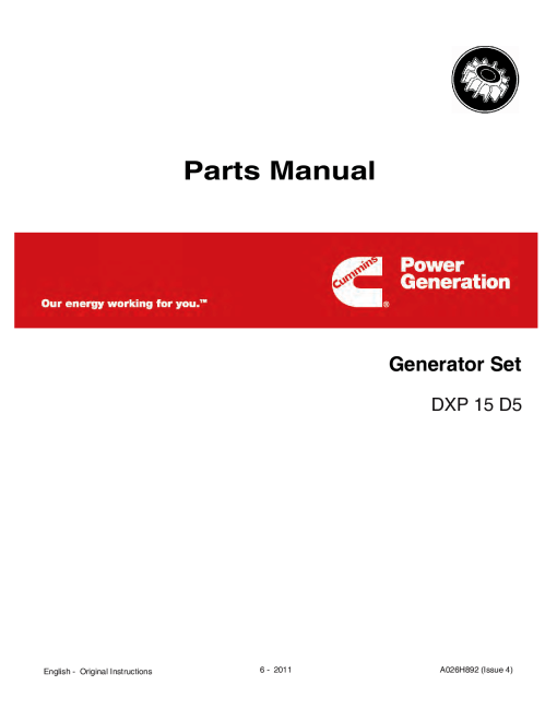 Cummins Standard Generator Set Parts Manual PDF Download