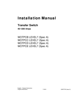 Cummins WOTPCB-E LEVEL7 Transfer Switch, 40-1200 Amps Installation Manual PDF Download