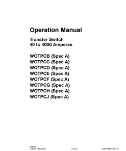 Cummins WOTPCB-J Transfer Switch, 40-4000 Amps Operator manual PDF Download