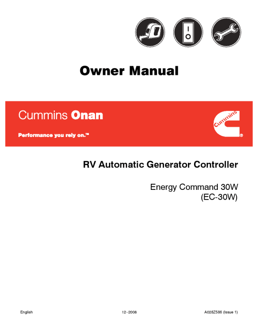 Cummins Wireless RV Automatic Generator Controller, EC-30W Owners Manual PDF Download
