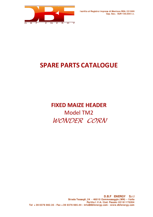 DBF TM2 Wonder corn Parts manual catalog PDF Download