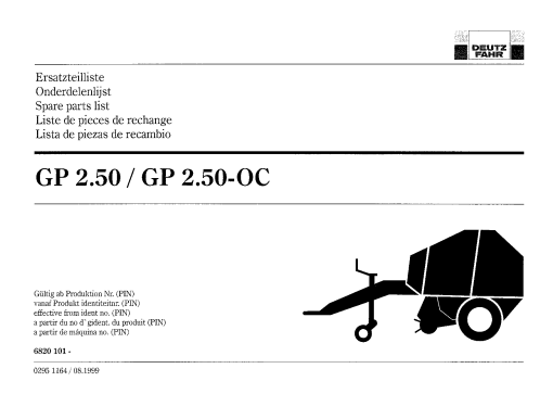 Deutz GP2.50 Baler Parts manual catalog PDF Download