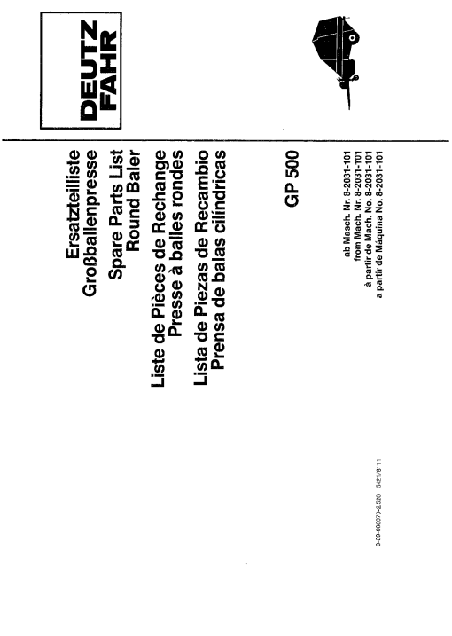 Deutz GP500 Baler Parts manual catalog PDF Download