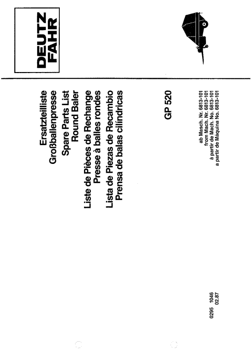 Deutz GP520 Baler Parts manual catalog PDF Download