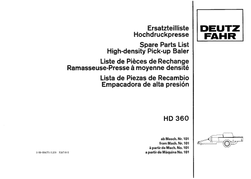 Deutz HD-360 Baler Parts manual catalog PDF Download