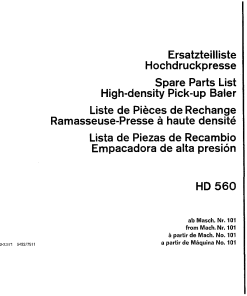 Deutz HD-560 Baler Parts manual catalog PDF Download
