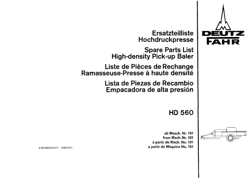 Deutz HD-560 Baler Parts manual catalog PDF Download