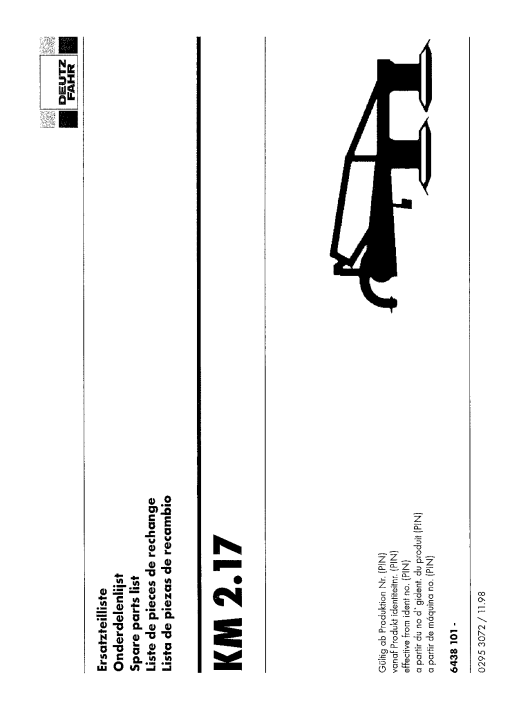 Deutz KM2.17 Mower Parts manual catalog PDF Download