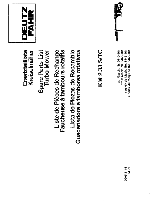 Deutz KM2.33 Mower Parts manual catalog PDF Download