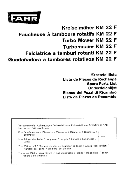 Deutz KM22_F Mower Parts manual catalog PDF Download