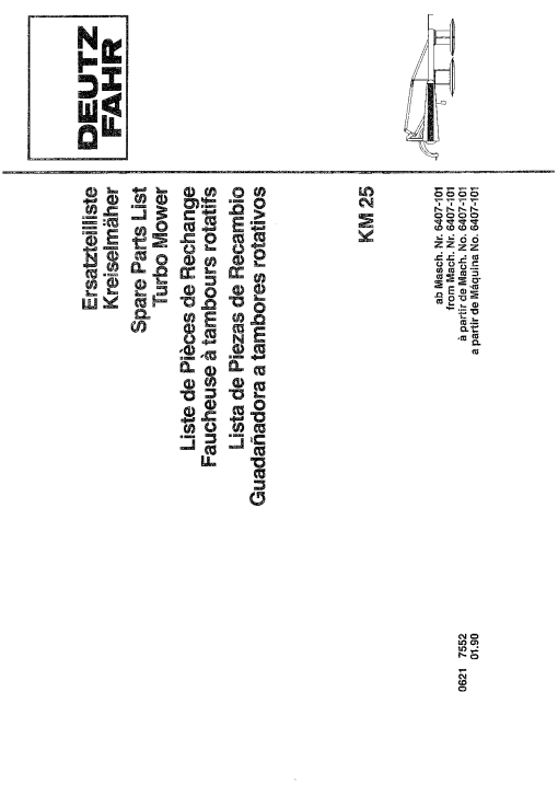 Deutz KM25 Mower Parts manual catalog PDF Download