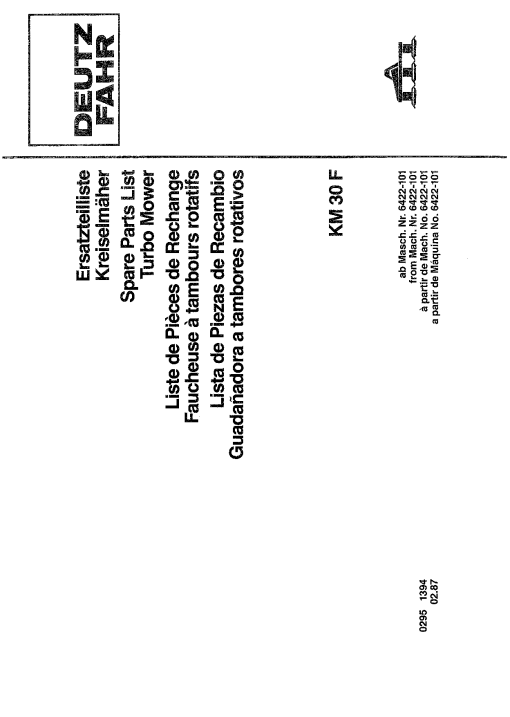 Deutz KM30 Mower Parts manual catalog PDF Download