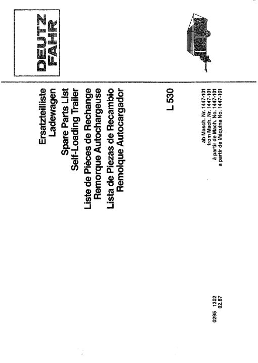 Deutz L530 Trailer Parts manual catalog PDF Download