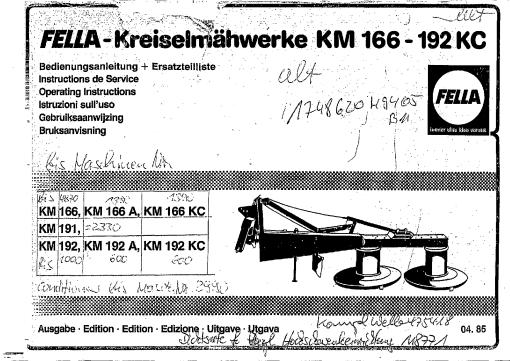 Fella KM166_191_192A-KC_1985_04 Disc Mower Parts manual catalog PDF Download