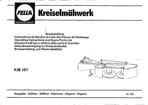 Fella KM167_1989 Disc Mower Parts manual catalog PDF Download