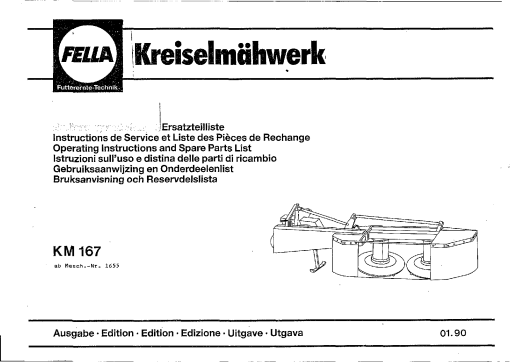 Fella KM167_1990 Disc Mower Parts manual catalog PDF Download