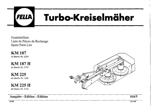 Fella KM187_225_2000 Disc Mower Parts manual catalog PDF Download