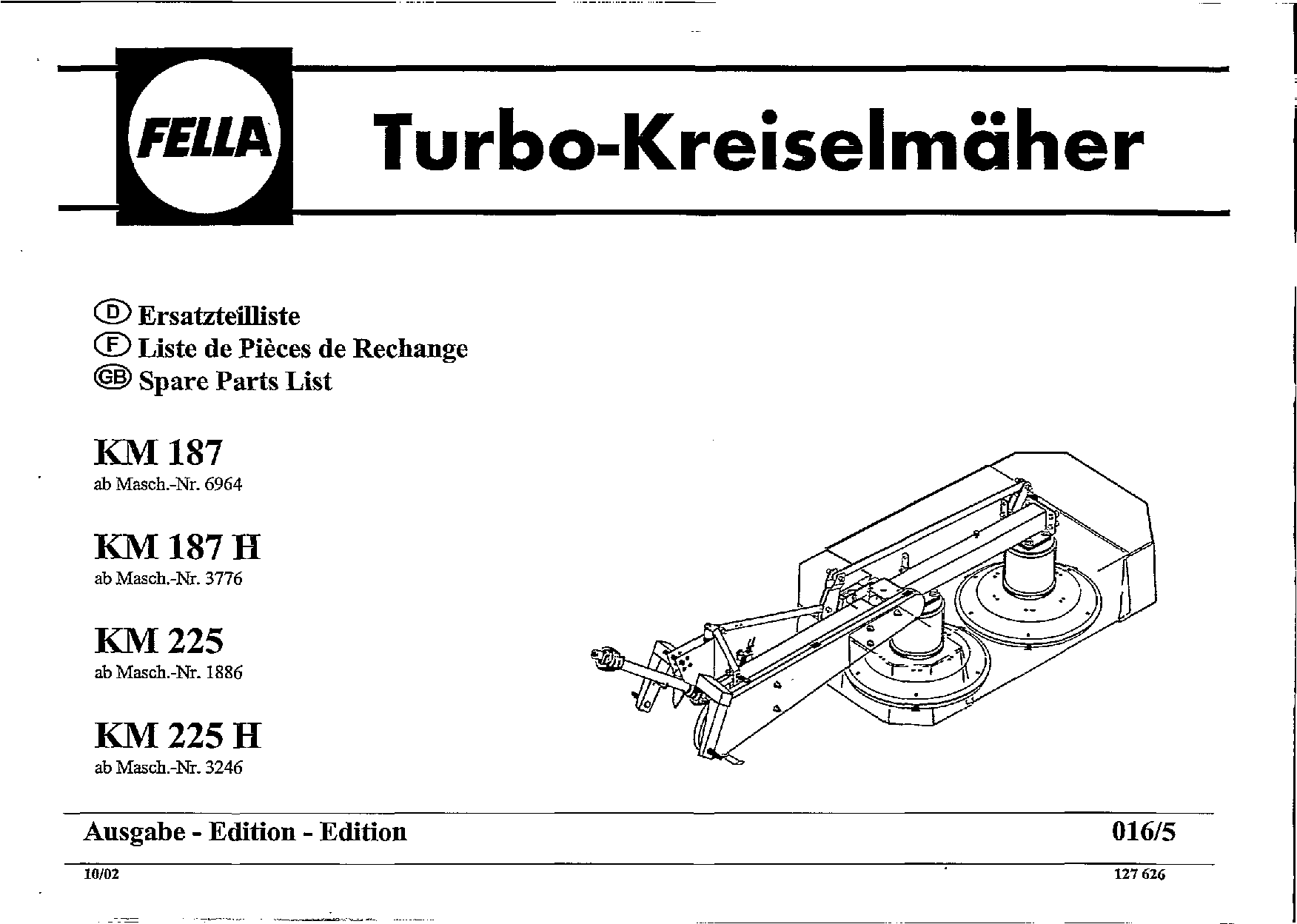 Fella KM187_225_H_2002 Disc Mower Parts manual catalog PDF Download