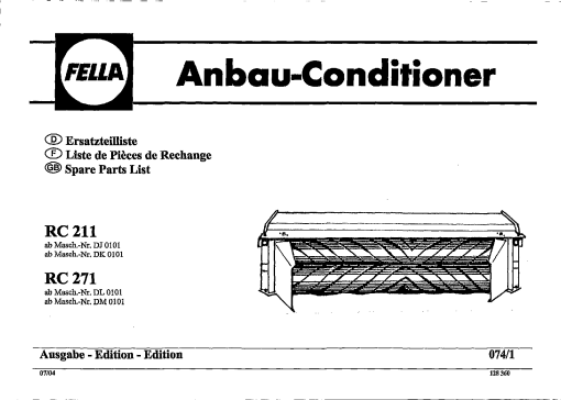 Fella RC211_271 Disc Mower Parts manual catalog PDF Download