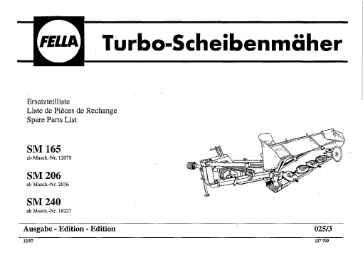 Fella SM165_206_240_1997 Disc Mower Parts manual catalog PDF Download