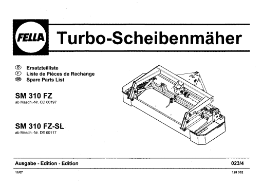 Fella SM310FZ_FZ-SL_2007 Disc Mower Parts manual catalog PDF Download