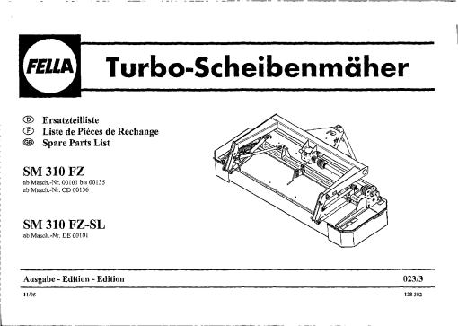 Fella SM310_FZ_SL_2005 Disc Mower Parts manual catalog PDF Download