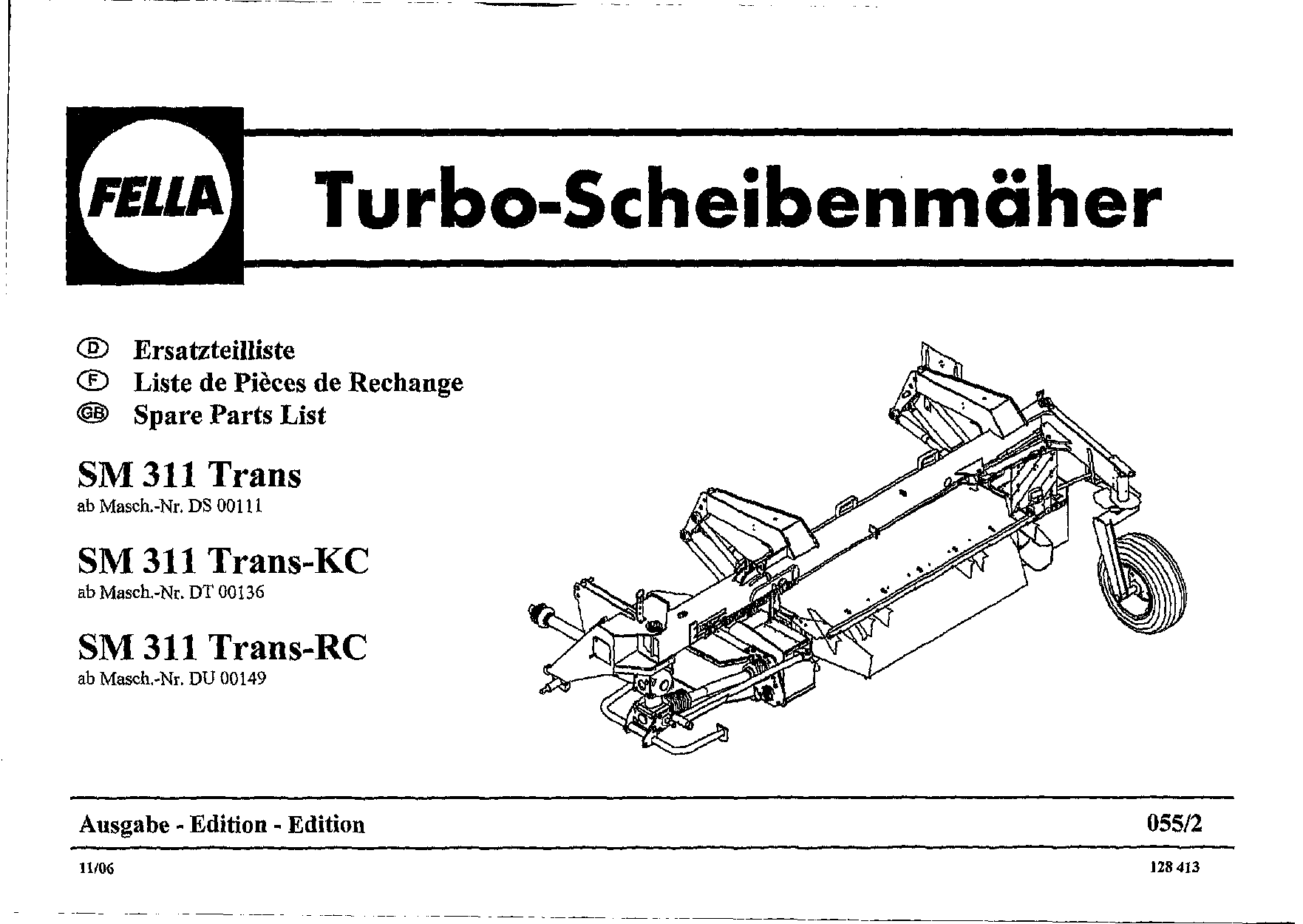 Fella SM311TRANS-KC_RC_2006 Disc Mower Parts manual catalog PDF Download