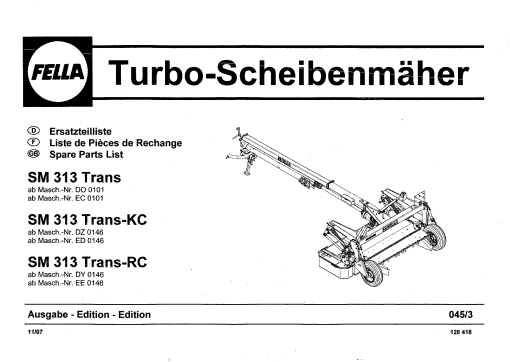 Fella SM313TRANS-KC_RC_2007 Disc Mower Parts manual catalog PDF Download