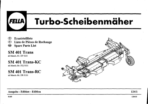 Fella SM401TRANS_KC_RC_2005 Disc Mower Parts manual catalog PDF Download