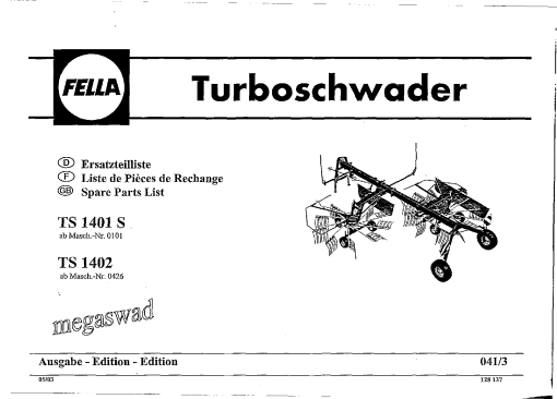 Fella TS1401S_1402_2003 Rotary Swather-Rake Parts manual catalog PDF Download