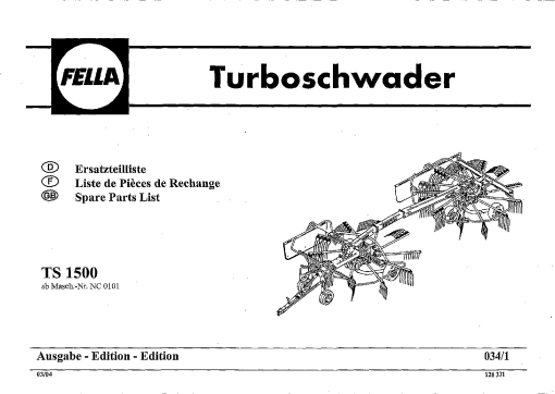 Fella TS1500_2004 Rotary Swather-Rake Parts manual catalog PDF Download