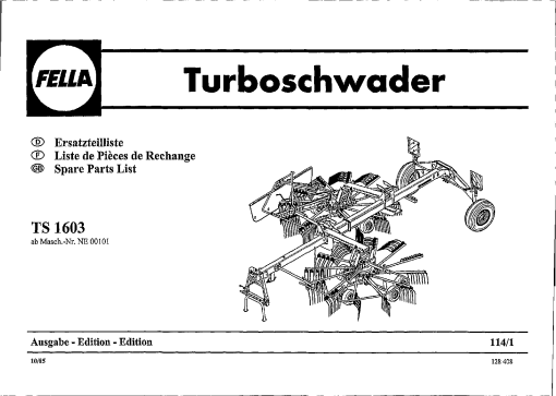 Fella TS1603_2005 Rotary Swather-Rake Parts manual catalog PDF Download