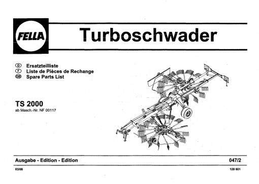 Fella TS2000_2008 Rotary Swather-Rake Parts manual catalog PDF Download