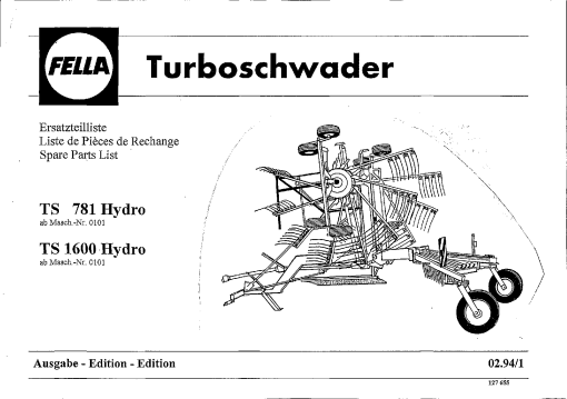Fella TS781_1600-HYDRO_1994 Rotary Swather-Rake Parts manual catalog PDF Download