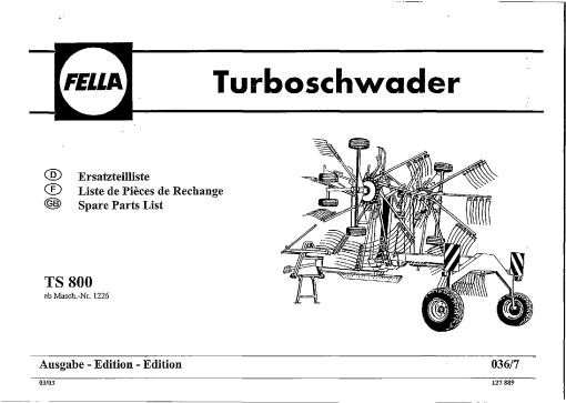 Fella TS800_2003 Rotary Swather-Rake Parts manual catalog PDF Download