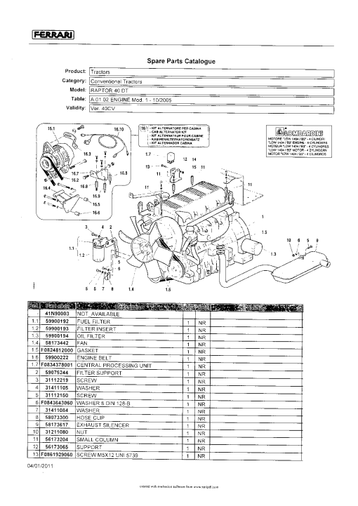 Ferrari Raptor_40DT_with_cab Parts manual catalog PDF Download