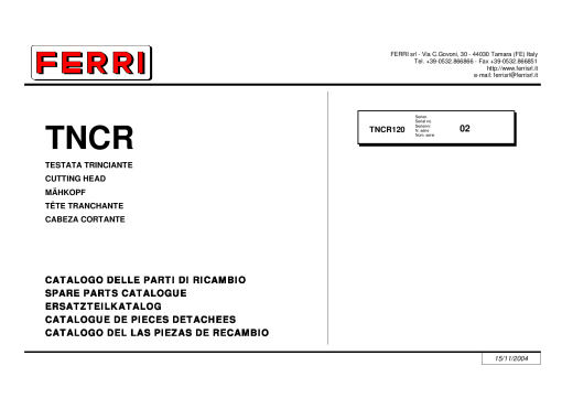 Ferri TNCR120 Shredder Parts manual catalog PDF Download