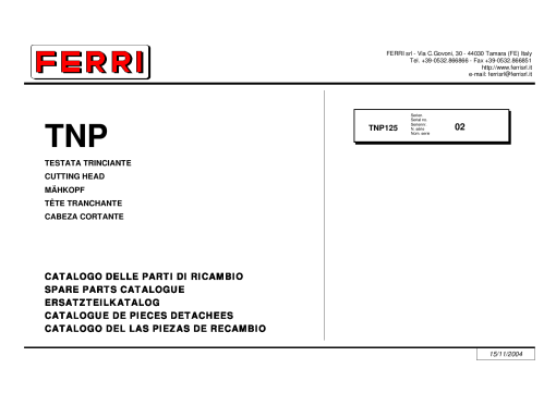 Ferri TNP125 Shredder Parts manual catalog PDF Download