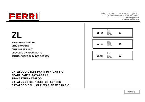 Ferri ZL160_ZL180_ZL200 Shredder Parts manual catalog PDF Download
