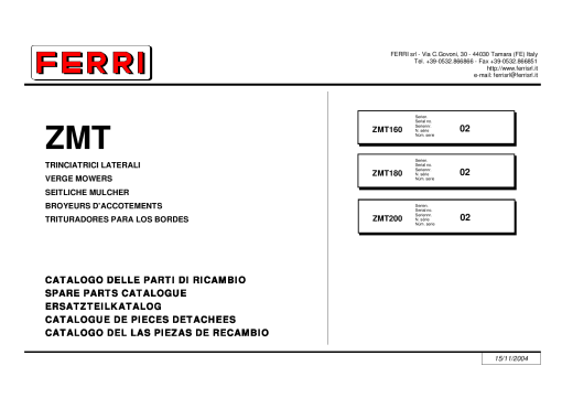 Ferri ZMT160_ZMT180_ZMT200 Shredder Parts manual catalog PDF Download