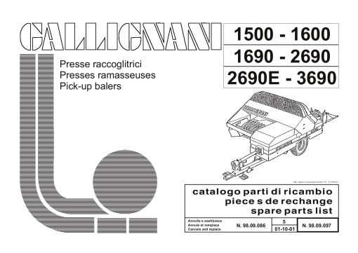 Gallignani 1500_1600_1690_2690_3690 Baler Parts manual catalog PDF Download