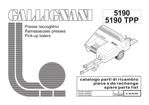 Gallignani 5190 Baler Parts manual catalog PDF Download