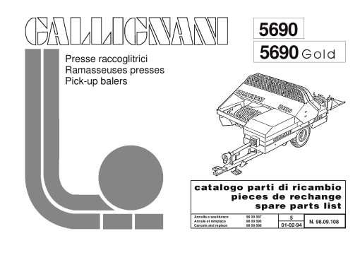 Gallignani 5690 Baler Parts manual catalog PDF Download