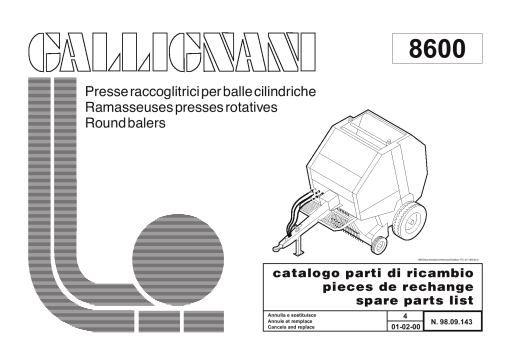 Gallignani 8600 Baler Parts manual catalog PDF Download